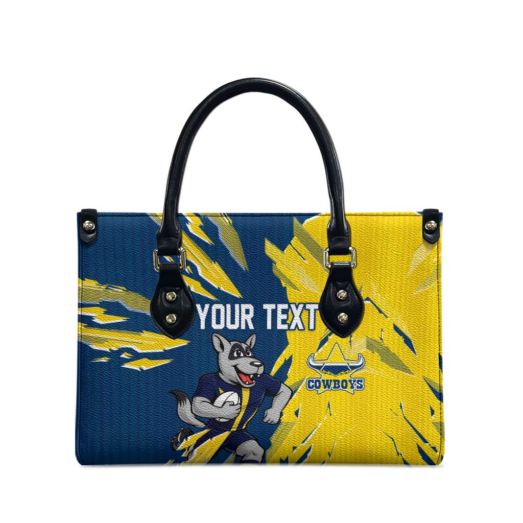 Personalized North Queensland Cowboys Leather Bag Dynamic Lightning Mascot Rugby Australia