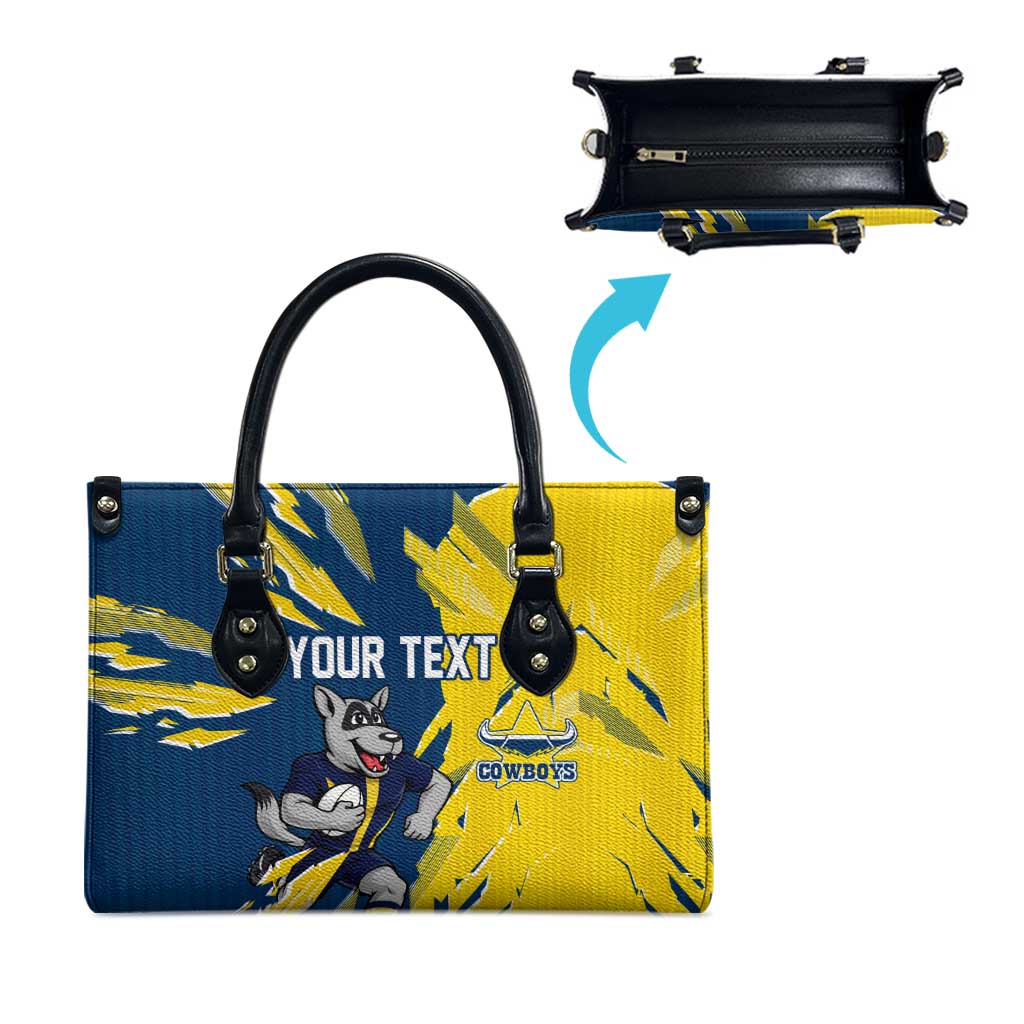 Personalized North Queensland Cowboys Leather Bag Dynamic Lightning Mascot Rugby Australia