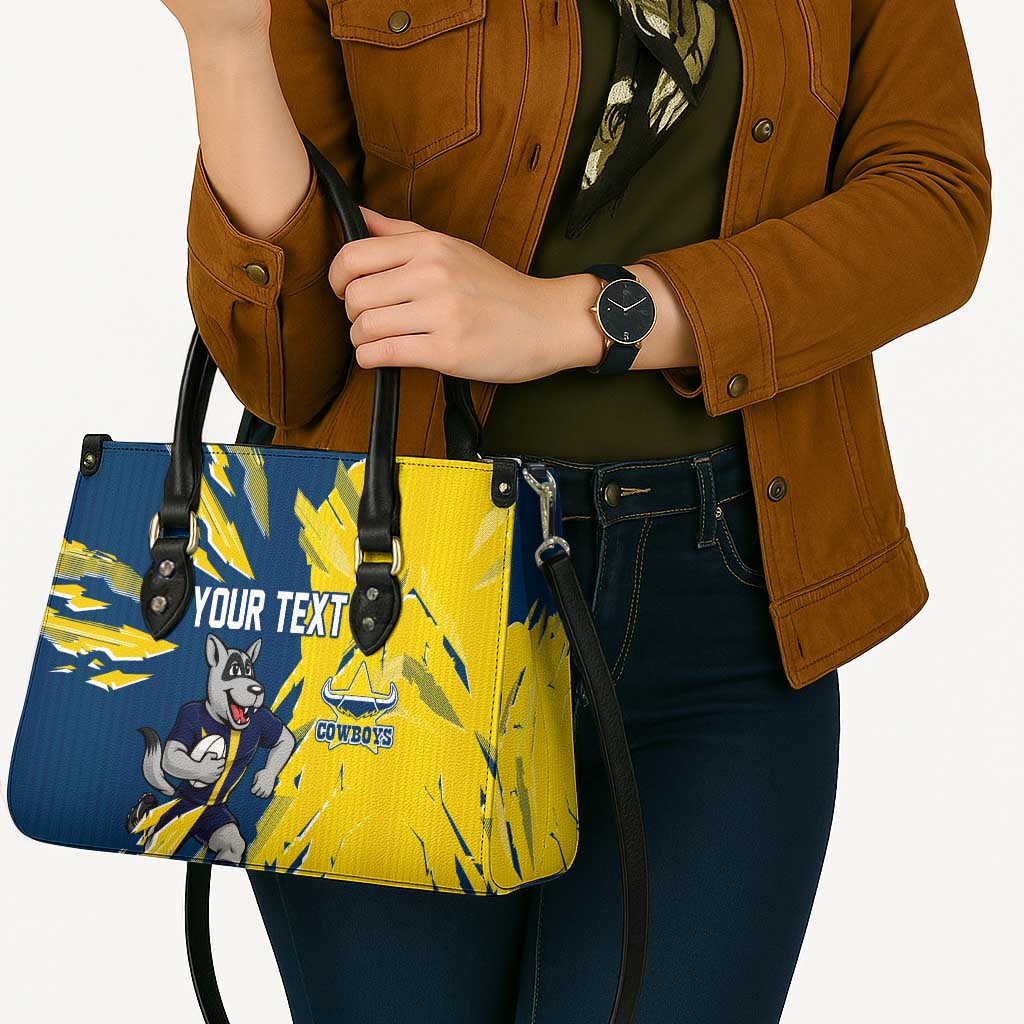 Personalized North Queensland Cowboys Leather Bag Dynamic Lightning Mascot Rugby Australia