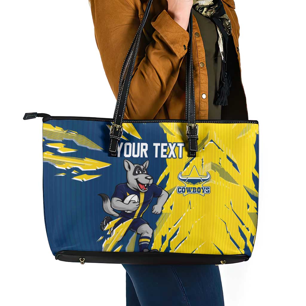 Personalized North Queensland Cowboys Leather Tote Bag Dynamic Lightning Mascot Rugby Australia