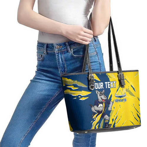 Personalized North Queensland Cowboys Leather Tote Bag Dynamic Lightning Mascot Rugby Australia