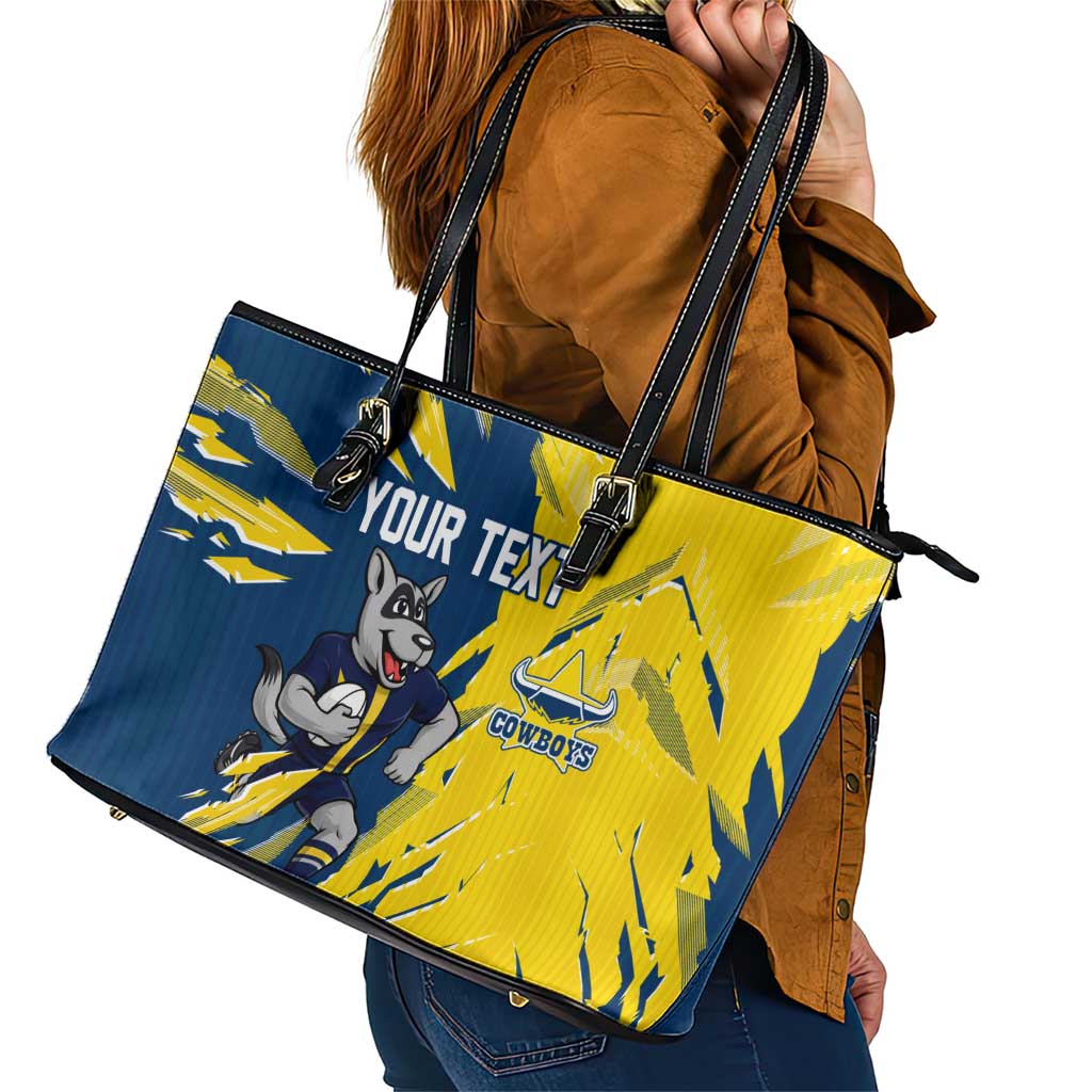 Personalized North Queensland Cowboys Leather Tote Bag Dynamic Lightning Mascot Rugby Australia