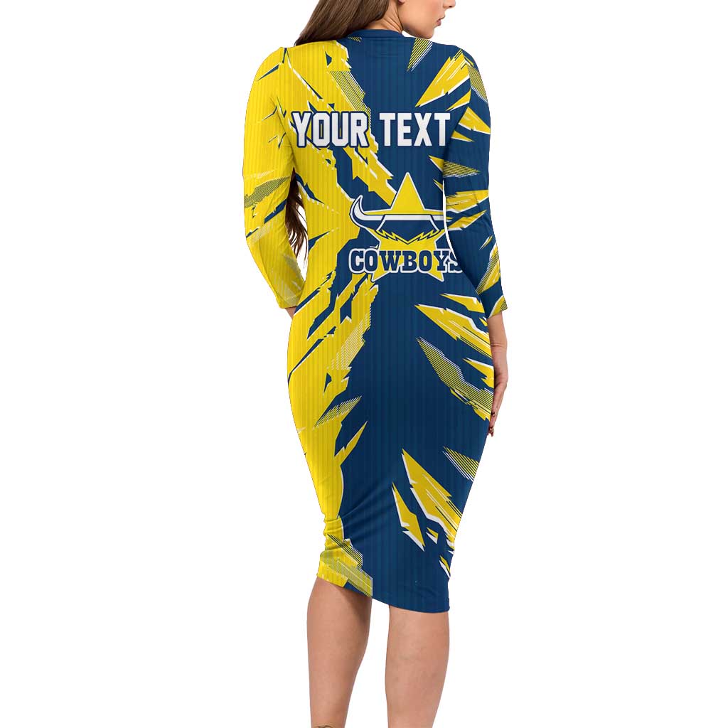 Personalized North Queensland Cowboys Long Sleeve Bodycon Dress Dynamic Lightning Mascot Rugby Australia
