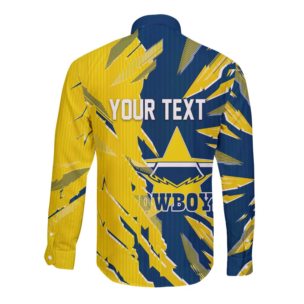 Personalized North Queensland Cowboys Long Sleeve Button Shirt Dynamic Lightning Mascot Rugby Australia