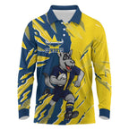 Personalized North Queensland Cowboys Long Sleeve Polo Shirt Dynamic Lightning Mascot Rugby Australia