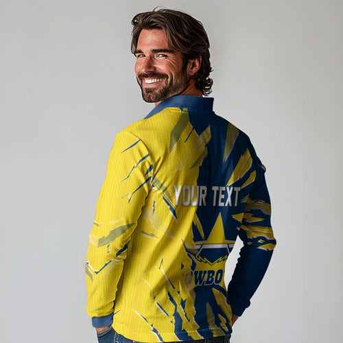 Personalized North Queensland Cowboys Long Sleeve Polo Shirt Dynamic Lightning Mascot Rugby Australia