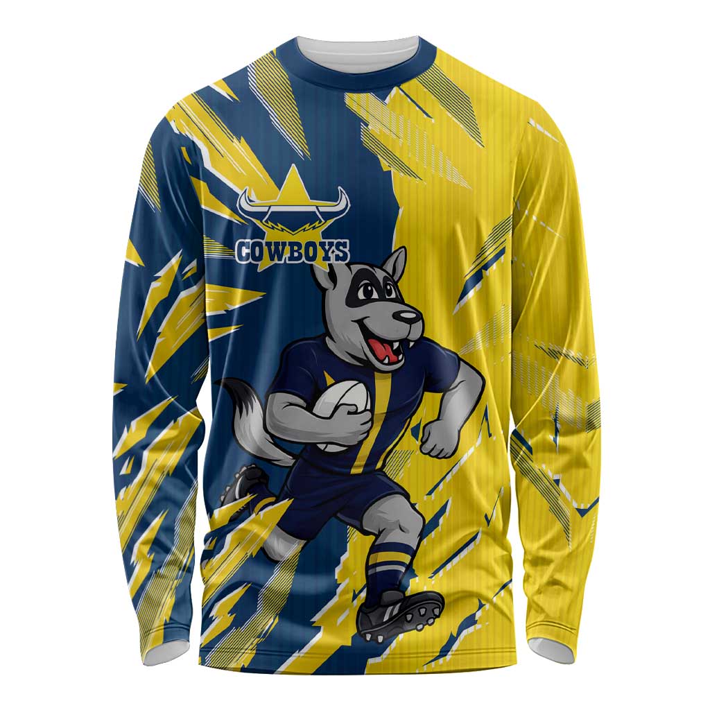 Personalized North Queensland Cowboys Long Sleeve Shirt Dynamic Lightning Mascot Rugby Australia