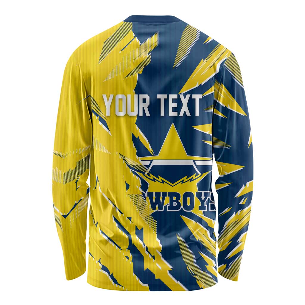 Personalized North Queensland Cowboys Long Sleeve Shirt Dynamic Lightning Mascot Rugby Australia