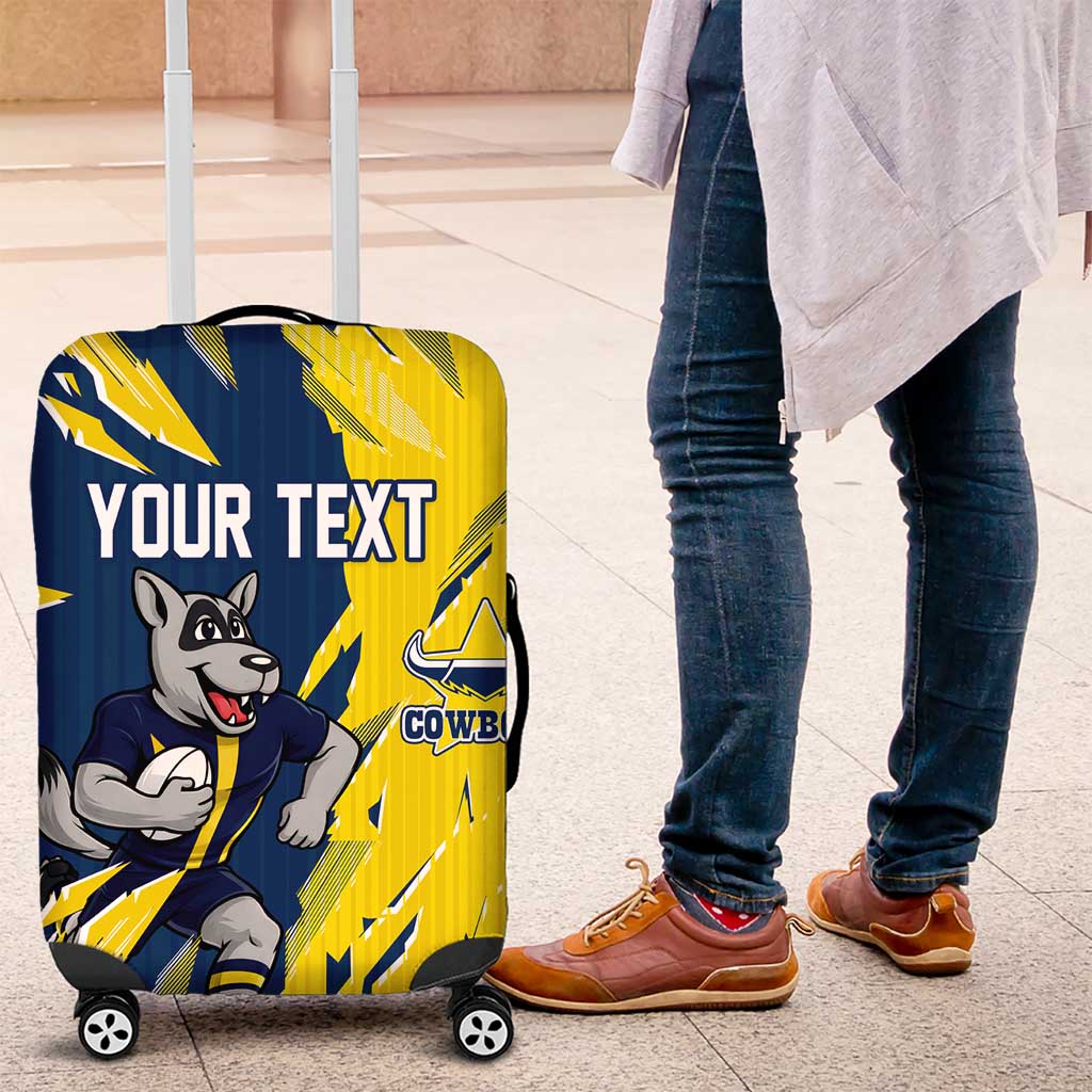 Personalized North Queensland Cowboys Luggage Cover Dynamic Lightning Mascot Rugby Australia