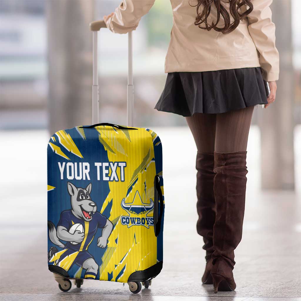 Personalized North Queensland Cowboys Luggage Cover Dynamic Lightning Mascot Rugby Australia