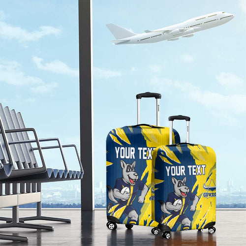 Personalized North Queensland Cowboys Luggage Cover Dynamic Lightning Mascot Rugby Australia
