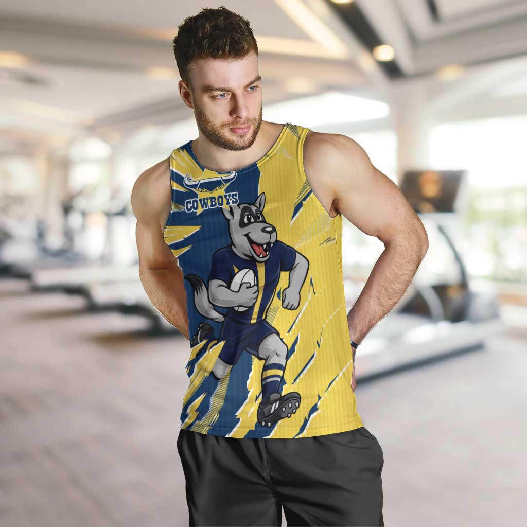 Personalized North Queensland Cowboys Men Tank Top Dynamic Lightning Mascot Rugby Australia