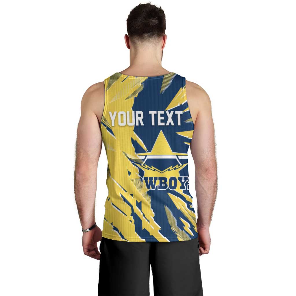 Personalized North Queensland Cowboys Men Tank Top Dynamic Lightning Mascot Rugby Australia