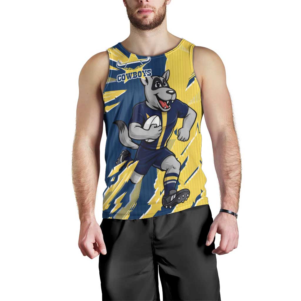 Personalized North Queensland Cowboys Men Tank Top Dynamic Lightning Mascot Rugby Australia
