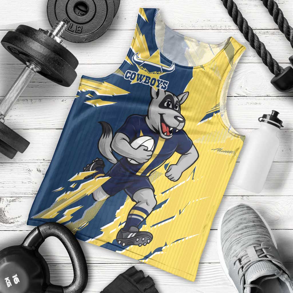 Personalized North Queensland Cowboys Men Tank Top Dynamic Lightning Mascot Rugby Australia