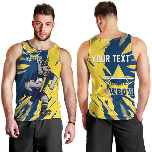 Personalized North Queensland Cowboys Men Tank Top Dynamic Lightning Mascot Rugby Australia