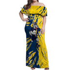 Personalized North Queensland Cowboys Off Shoulder Maxi Dress Dynamic Lightning Mascot Rugby Australia