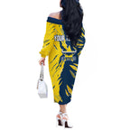 Personalized North Queensland Cowboys Off The Shoulder Long Sleeve Dress Dynamic Lightning Mascot Rugby Australia