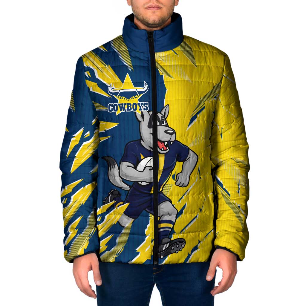 Personalized North Queensland Cowboys Padded Jacket Dynamic Lightning Mascot Rugby Australia
