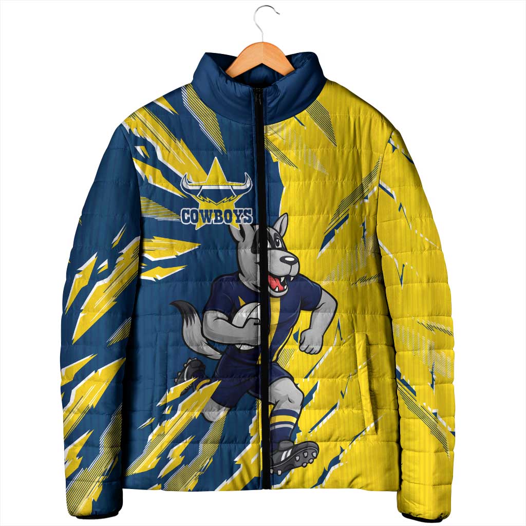 Personalized North Queensland Cowboys Padded Jacket Dynamic Lightning Mascot Rugby Australia
