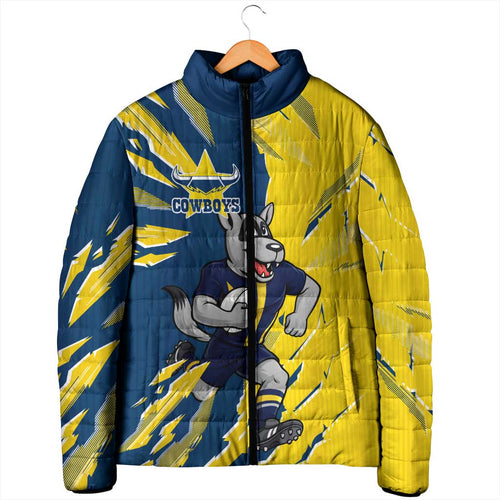 Personalized North Queensland Cowboys Padded Jacket Dynamic Lightning Mascot Rugby Australia