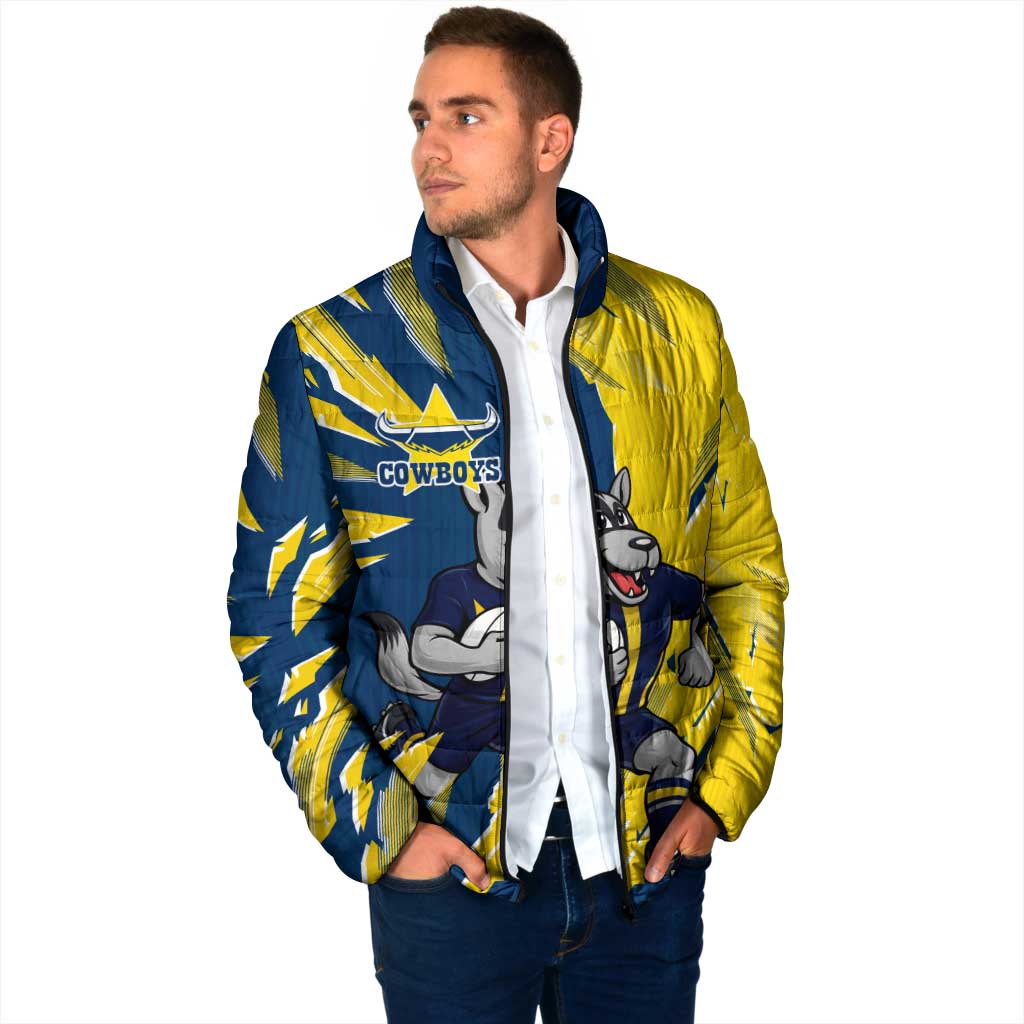 Personalized North Queensland Cowboys Padded Jacket Dynamic Lightning Mascot Rugby Australia