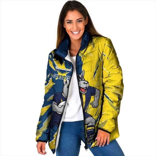 Personalized North Queensland Cowboys Padded Jacket Dynamic Lightning Mascot Rugby Australia