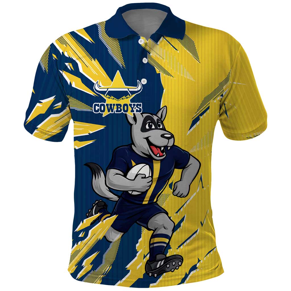 Personalized North Queensland Cowboys Polo Shirt Dynamic Lightning Mascot Rugby Australia