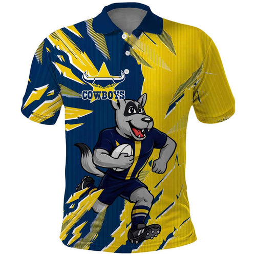 Personalized North Queensland Cowboys Polo Shirt Dynamic Lightning Mascot Rugby Australia