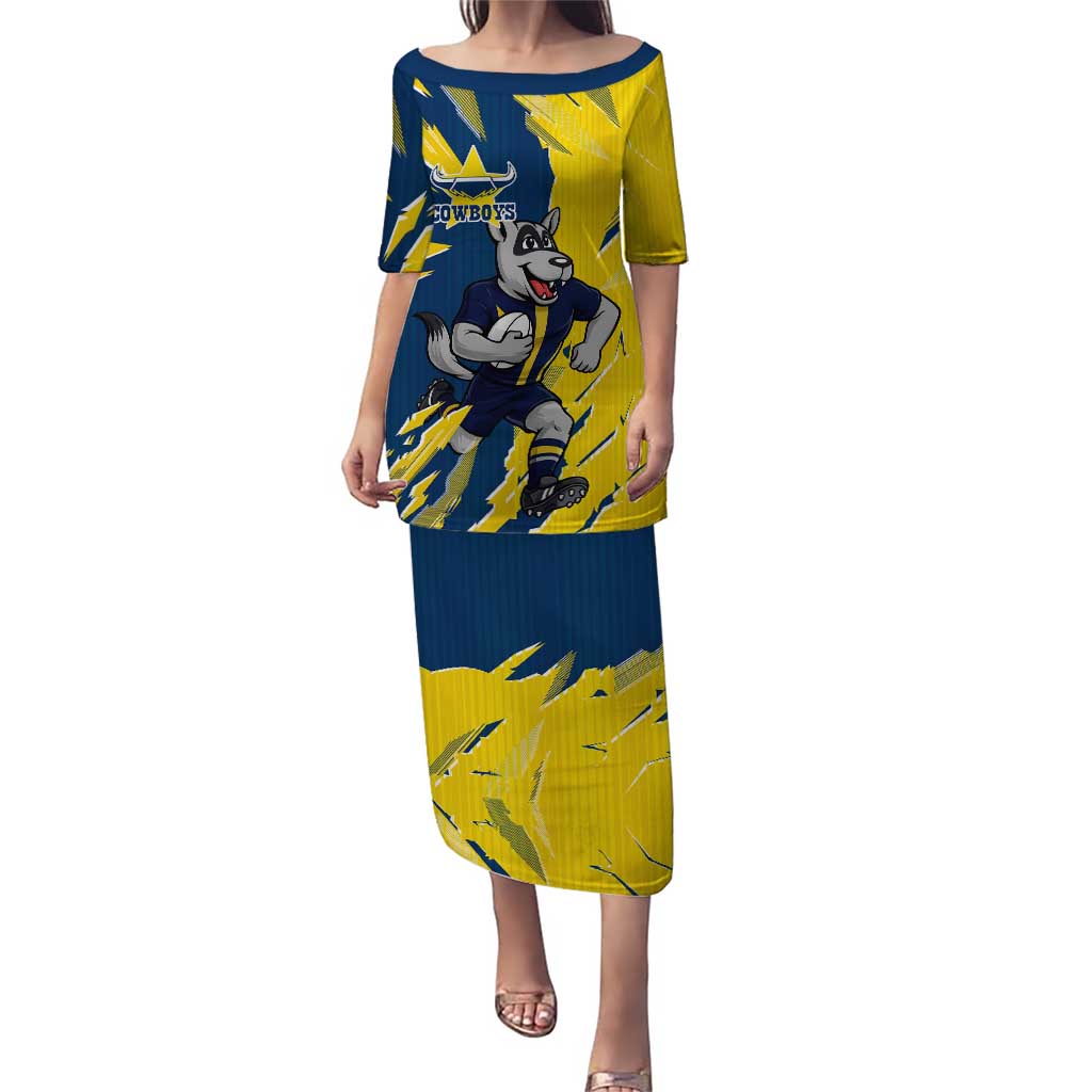 Personalized North Queensland Cowboys Puletasi Dynamic Lightning Mascot Rugby Australia