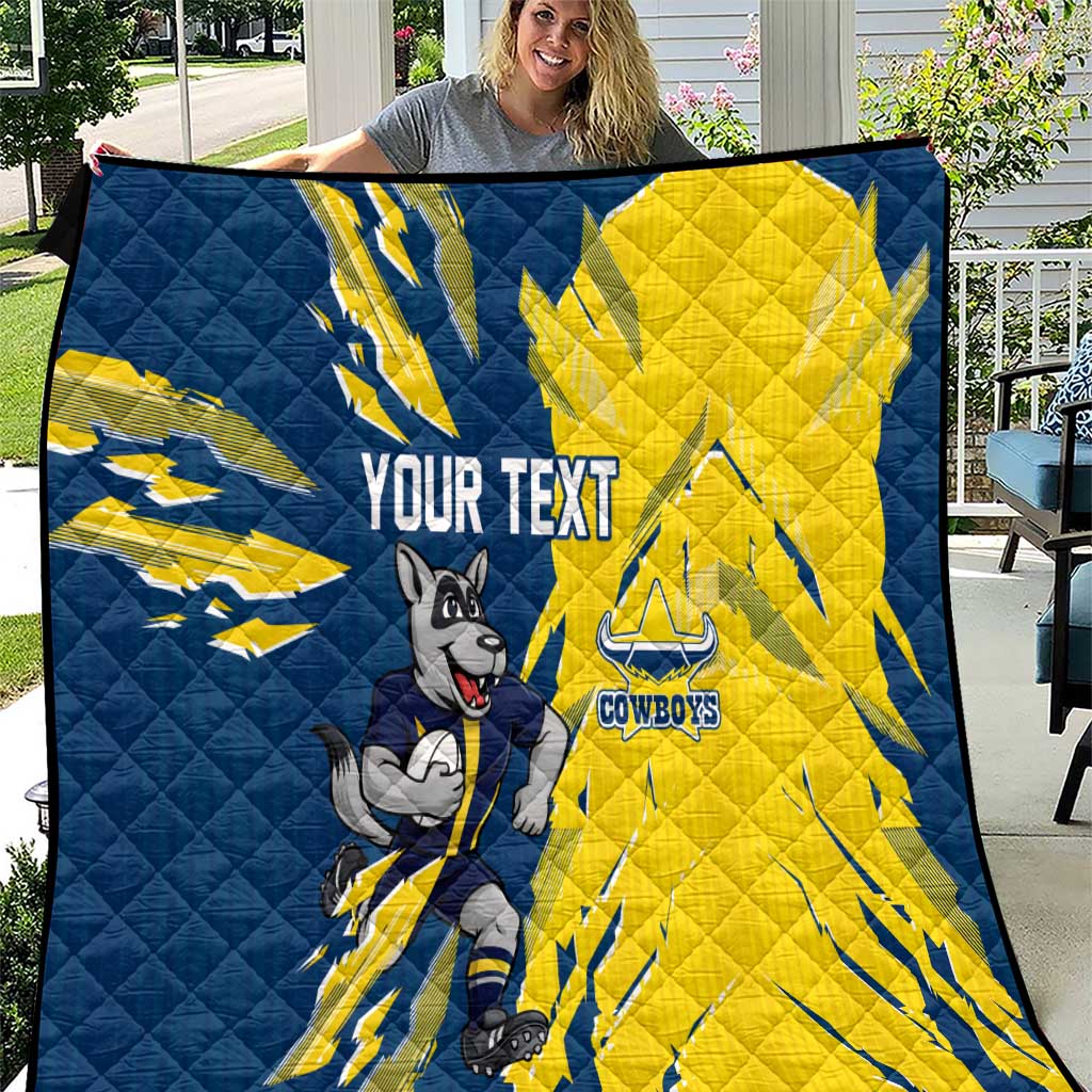 Personalized North Queensland Cowboys Quilt Dynamic Lightning Mascot Rugby Australia