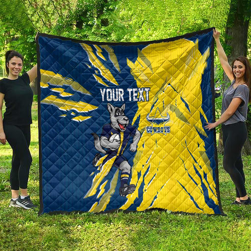 Personalized North Queensland Cowboys Quilt Dynamic Lightning Mascot Rugby Australia