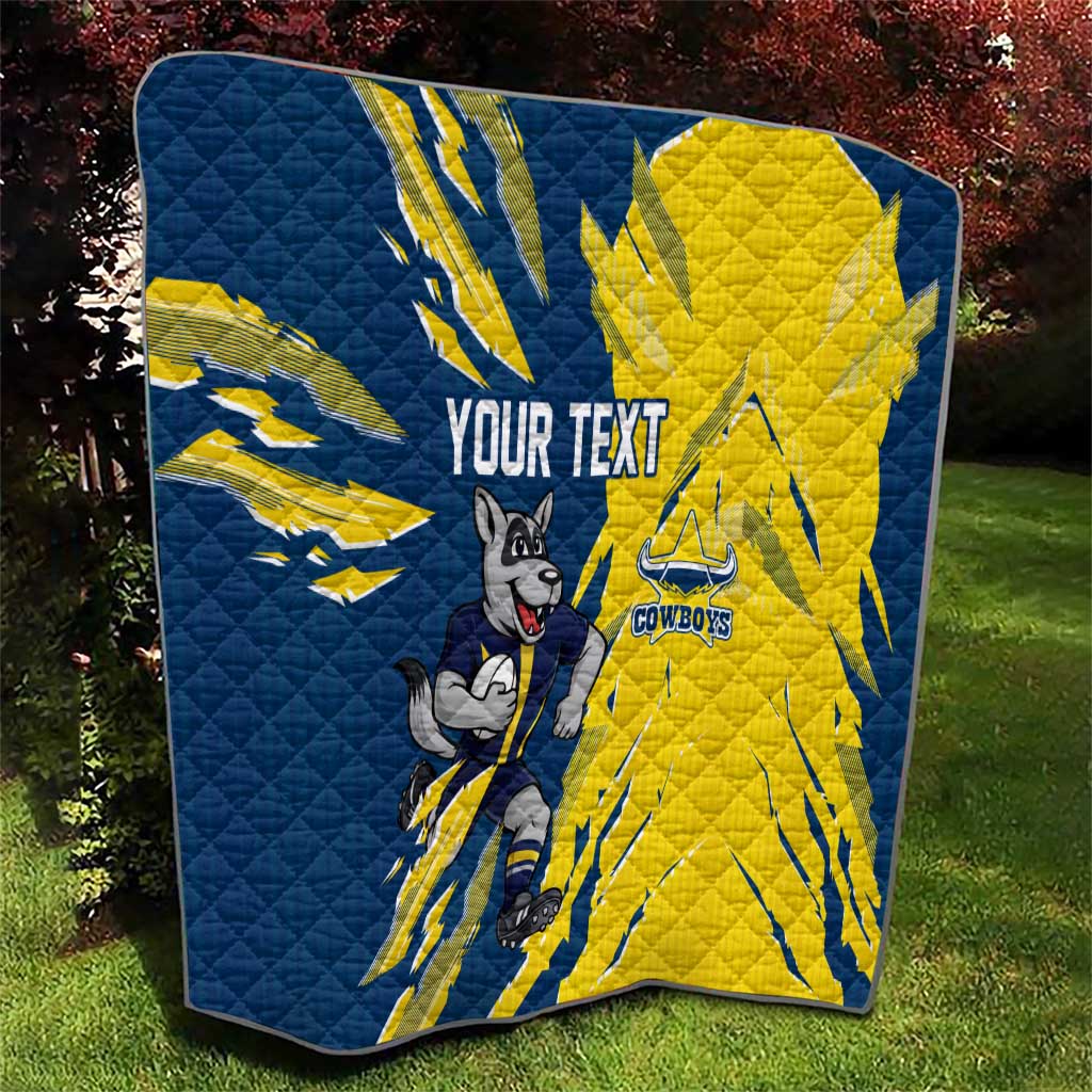 Personalized North Queensland Cowboys Quilt Dynamic Lightning Mascot Rugby Australia