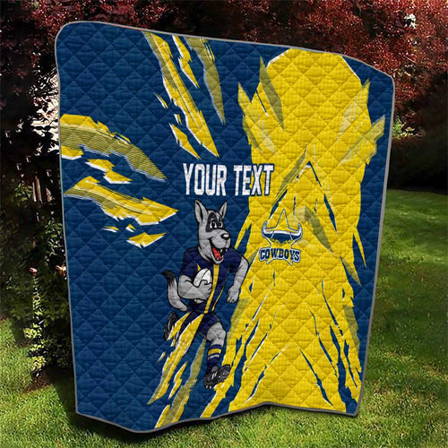 Personalized North Queensland Cowboys Quilt Dynamic Lightning Mascot Rugby Australia