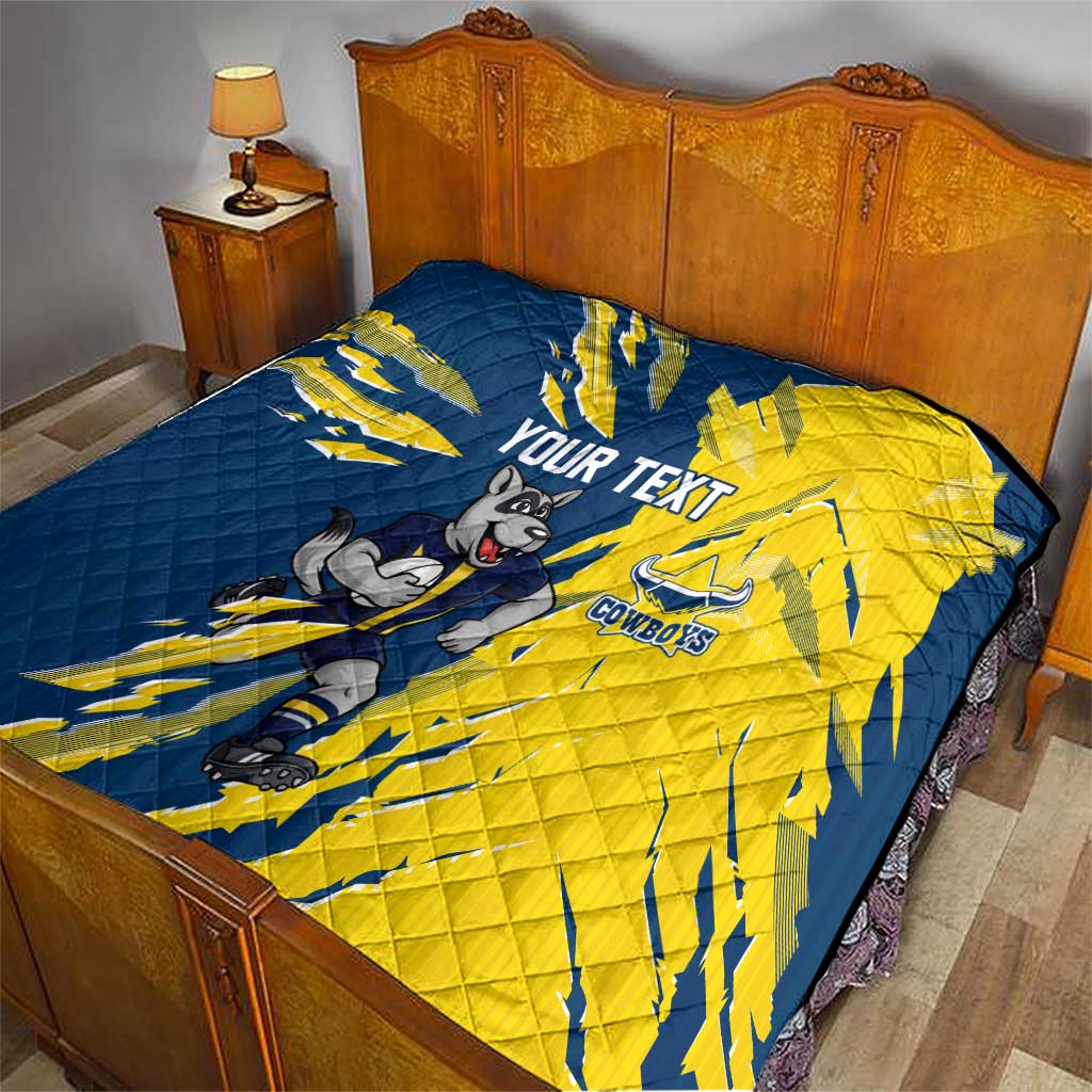 Personalized North Queensland Cowboys Quilt Dynamic Lightning Mascot Rugby Australia