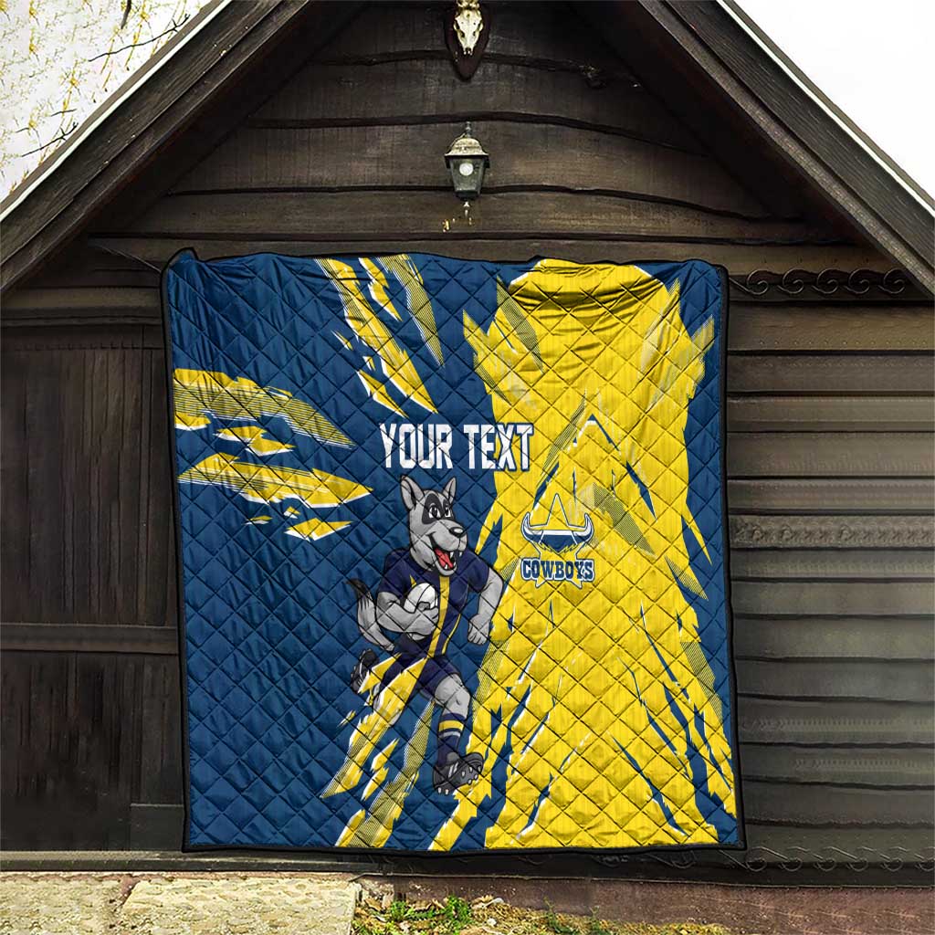 Personalized North Queensland Cowboys Quilt Dynamic Lightning Mascot Rugby Australia