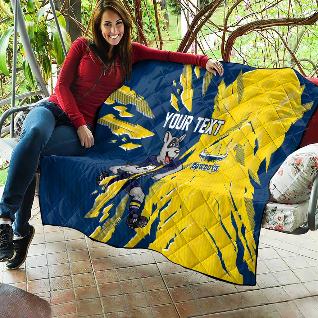 Personalized North Queensland Cowboys Quilt Dynamic Lightning Mascot Rugby Australia