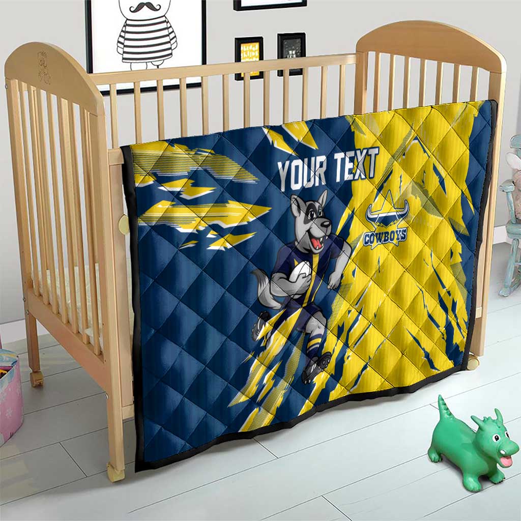 Personalized North Queensland Cowboys Quilt Dynamic Lightning Mascot Rugby Australia