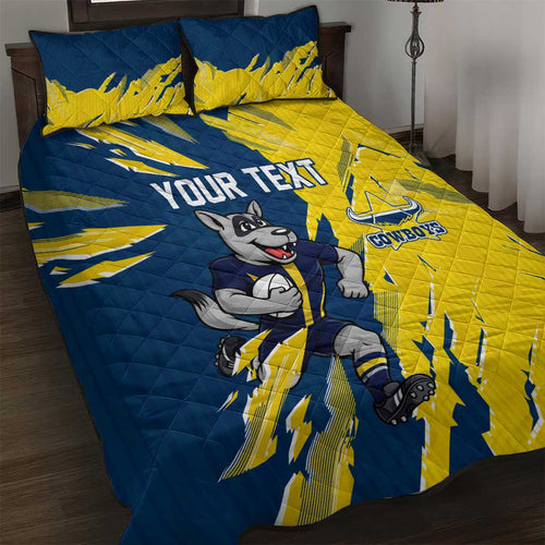Personalized North Queensland Cowboys Quilt Bed Set Dynamic Lightning Mascot Rugby Australia