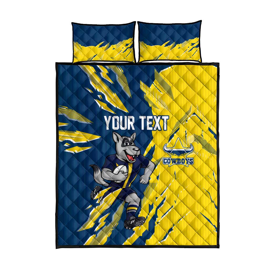 Personalized North Queensland Cowboys Quilt Bed Set Dynamic Lightning Mascot Rugby Australia
