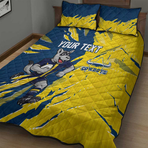 Personalized North Queensland Cowboys Quilt Bed Set Dynamic Lightning Mascot Rugby Australia
