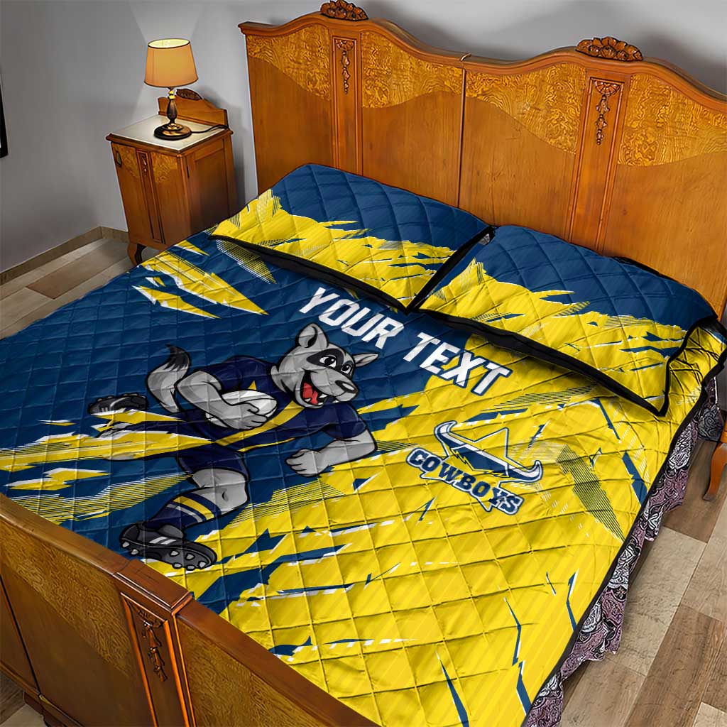 Personalized North Queensland Cowboys Quilt Bed Set Dynamic Lightning Mascot Rugby Australia