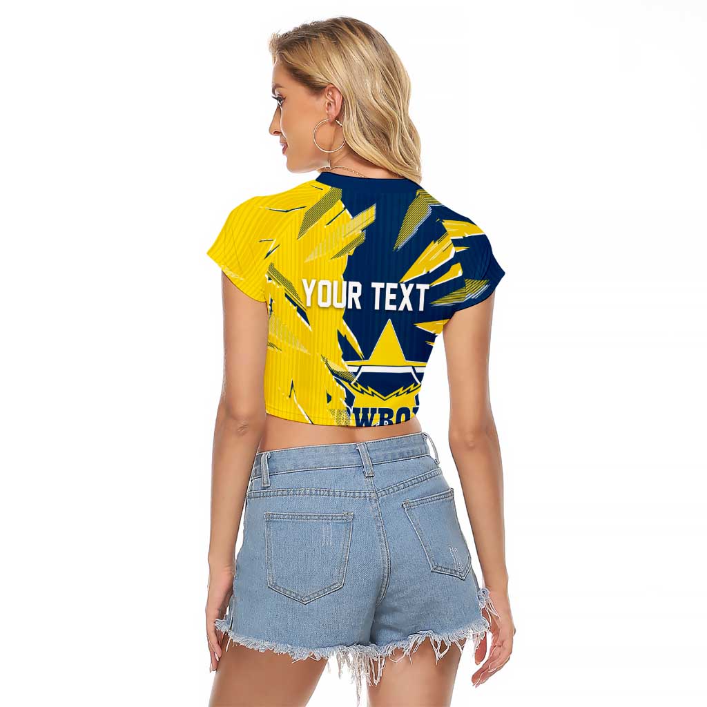 Personalized North Queensland Cowboys Raglan Cropped T Shirt Dynamic Lightning Mascot Rugby Australia