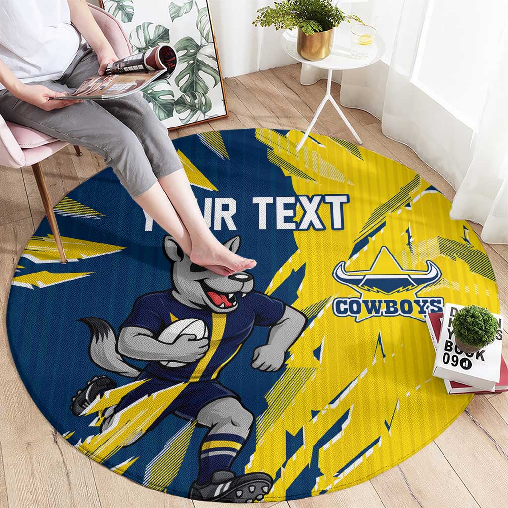 Personalized North Queensland Cowboys Round Carpet Dynamic Lightning Mascot Rugby Australia