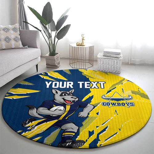 Personalized North Queensland Cowboys Round Carpet Dynamic Lightning Mascot Rugby Australia
