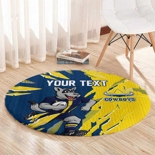 Personalized North Queensland Cowboys Round Carpet Dynamic Lightning Mascot Rugby Australia