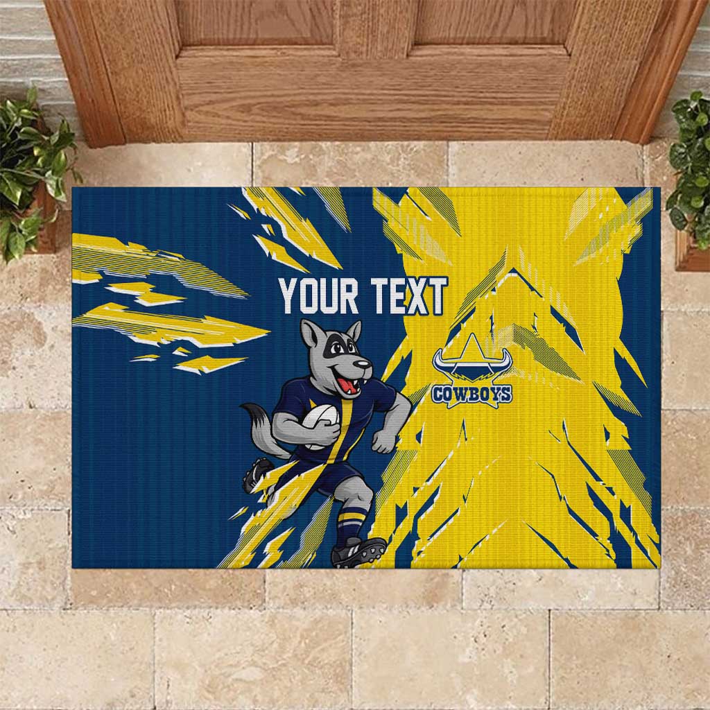 Personalized North Queensland Cowboys Rubber Doormat Dynamic Lightning Mascot Rugby Australia