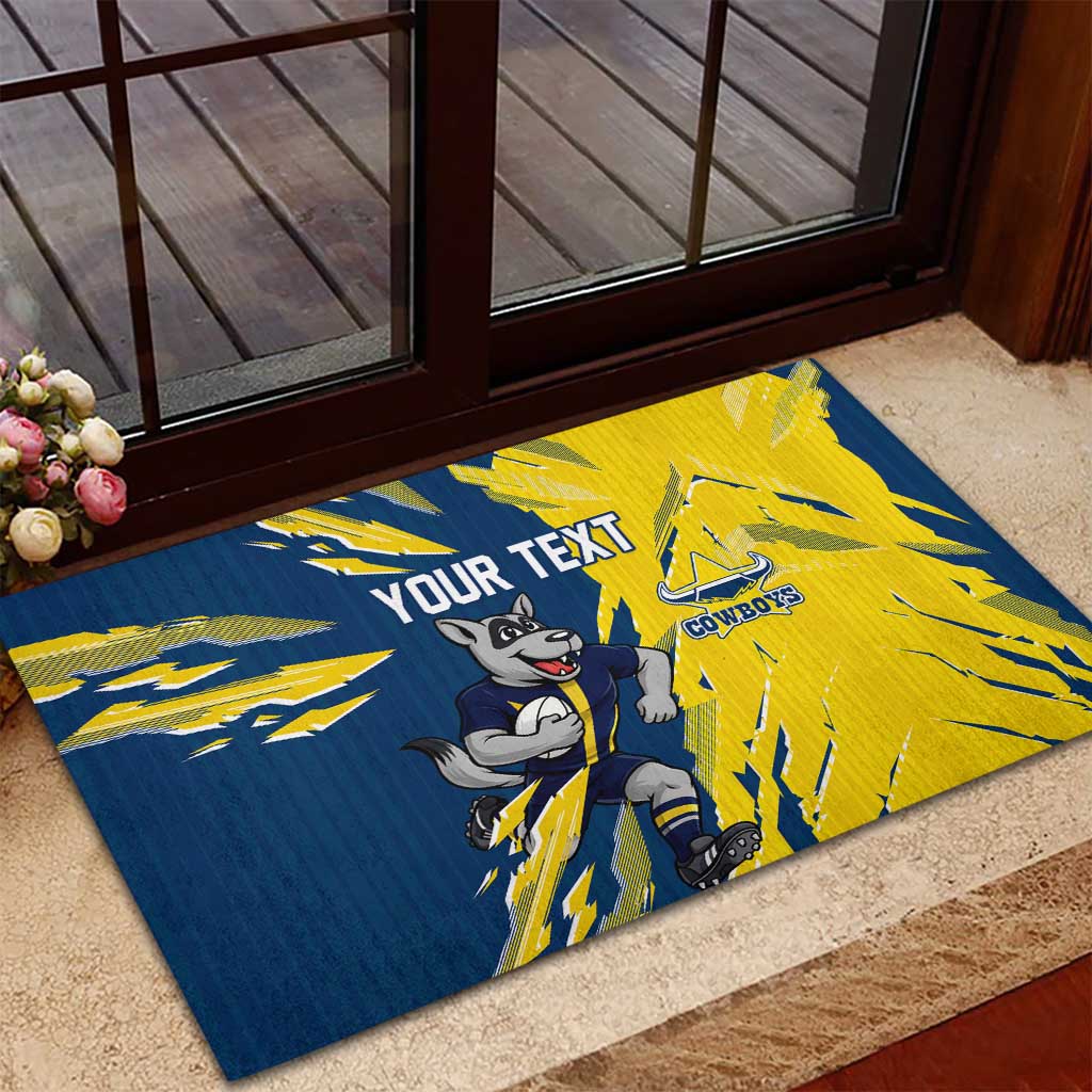 Personalized North Queensland Cowboys Rubber Doormat Dynamic Lightning Mascot Rugby Australia