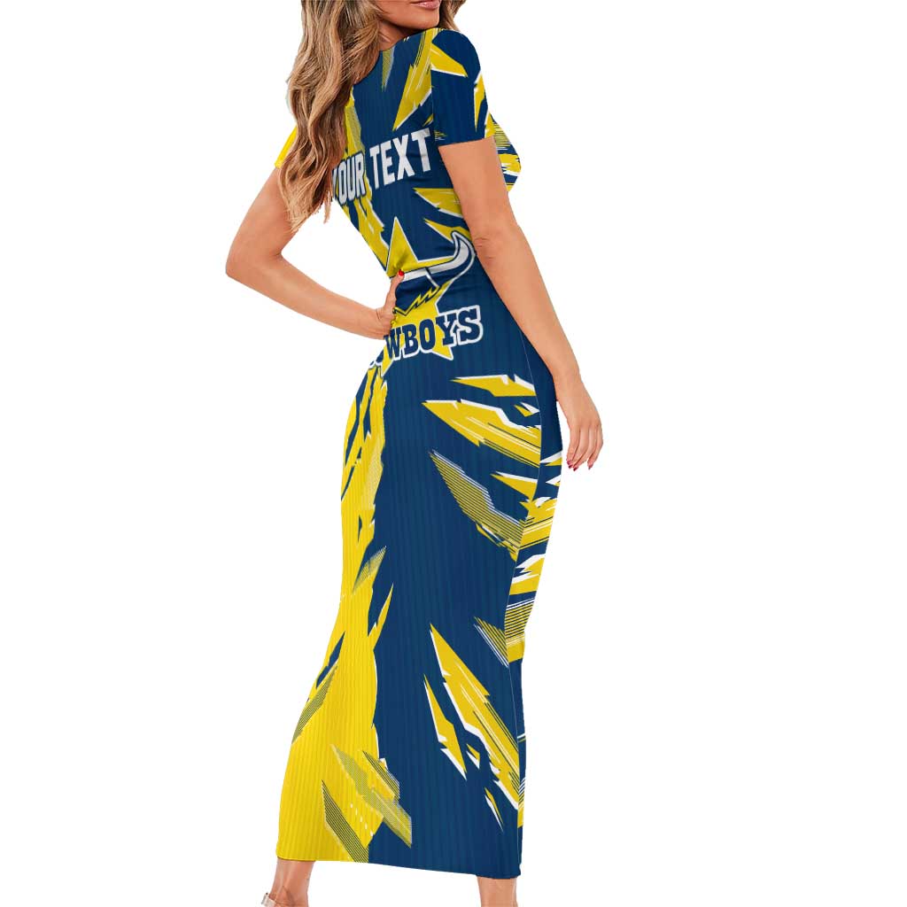 Personalized North Queensland Cowboys Short Sleeve Bodycon Dress Dynamic Lightning Mascot Rugby Australia