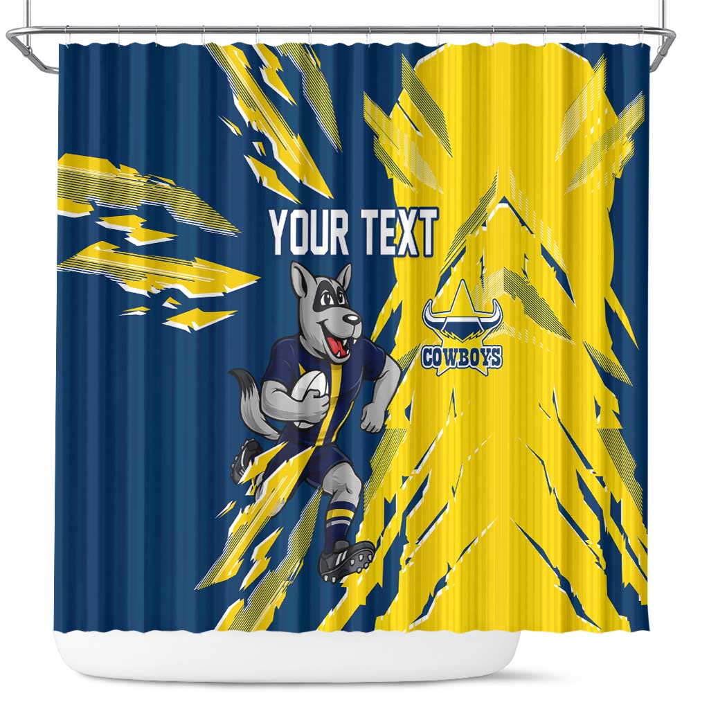 Personalized North Queensland Cowboys Shower Curtain Dynamic Lightning Mascot Rugby Australia